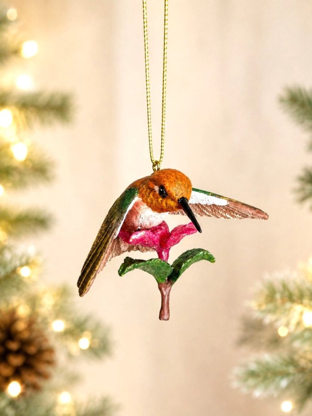 Danbury Mint Ornament Rufous Hummingbird Brown Pink Resin Hanging